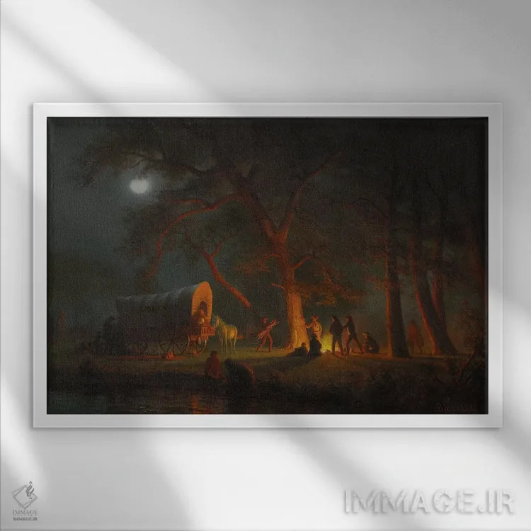 تابلو مسیر اورگان (جاده تاریخی آمریکا) اثر آلبرت بیرشتات (نقاش منظره آمریکایی) - نمای قابدار سفید