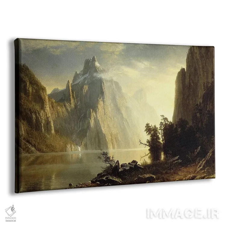 تابلو 1867,دریاچهای در سیرا نوادا، ۱۸۶۷ اثر آلبرت بیرشتات (نقاش منظره آمریکایی) - نمای پرسپکتیو محصول