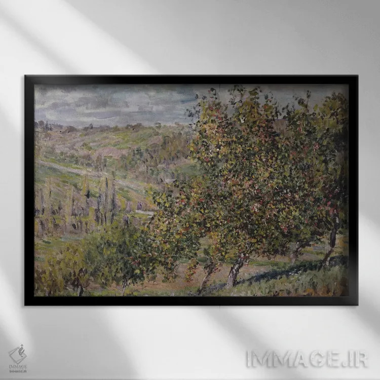 تابلو 1878,شکوفه سیب، ۱۸۷۸ اثر کلود مونه (نقاش معروف فرانسوی) - نمای قابدار مشکی