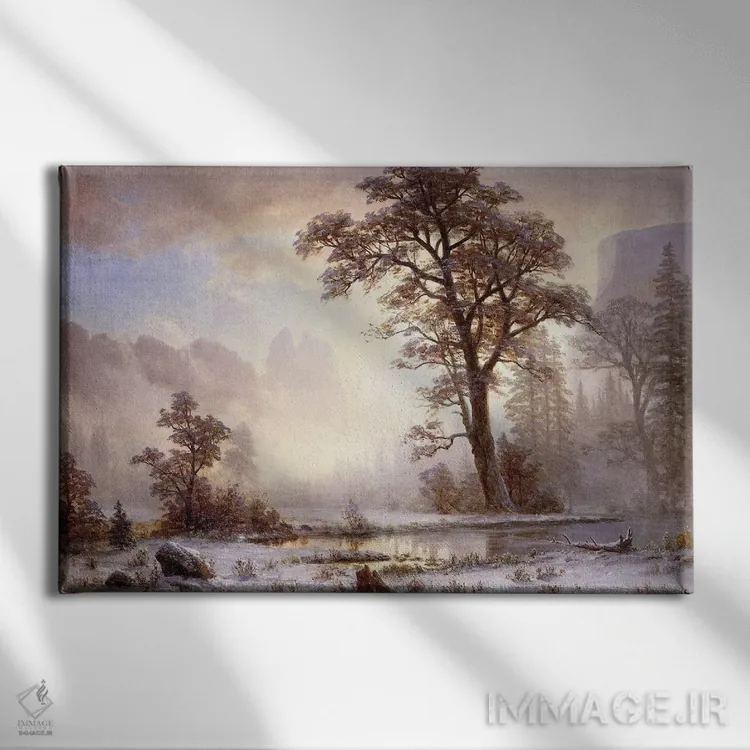 تابلو دره یوسمیت - بارش برف اثر آلبرت بیرشتات (نقاش منظره آمریکایی) - نمای روبهرو روی دیوار