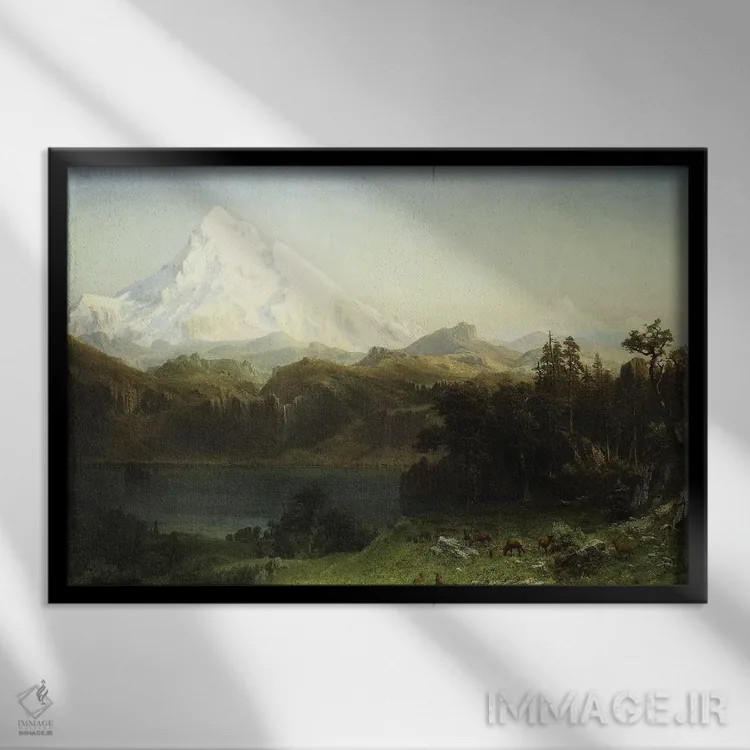تابلو کوه هود در اورگان اثر آلبرت بیرشتات (نقاش منظره آمریکایی) - نمای قابدار مشکی