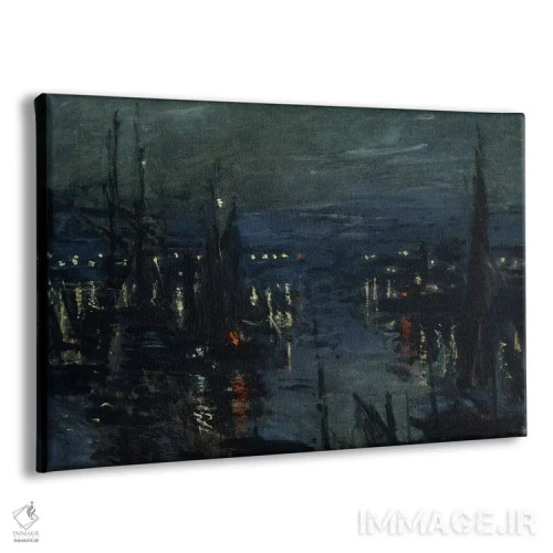 تابلو Night Effect (Le Port de Havre, effet du Nuit), 1873,بندر لو آور، جلوه شبانه، ۱۸۷۳ اثر کلود مونه (نقاش معروف فرانسوی) - نمای پرسپکتیو محصول