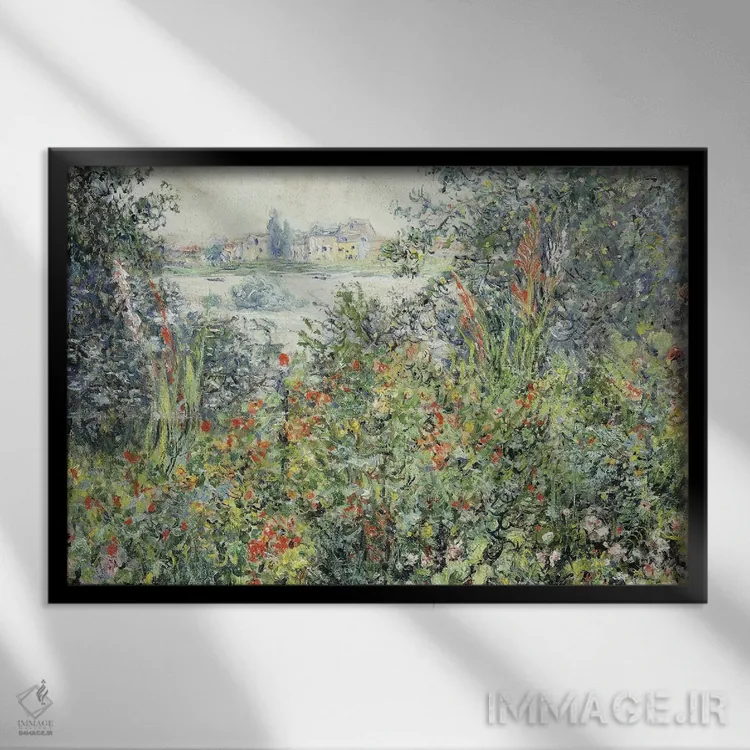 تابلو 1881,گلها در وتهیوئی، ۱۸۸۱ اثر کلود مونه (نقاش معروف فرانسوی) - نمای قابدار مشکی
