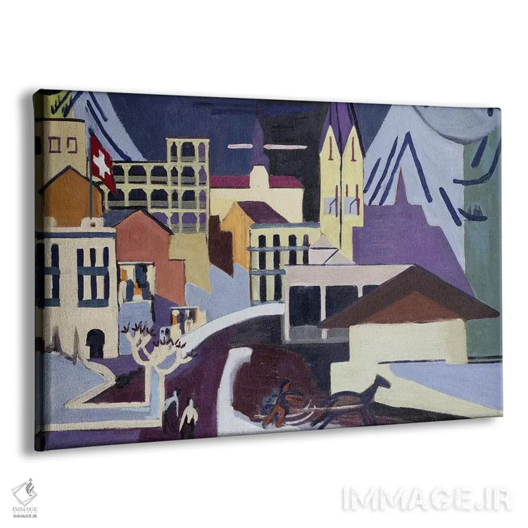 تابلو 1931,ایستگاه راهآهن داووس-پلاتز، ۱۹۳۱ اثر ارنست لودویگ کیرشنر (نقاش اکسپرسیونیست آلمانی) - نمای پرسپکتیو محصول