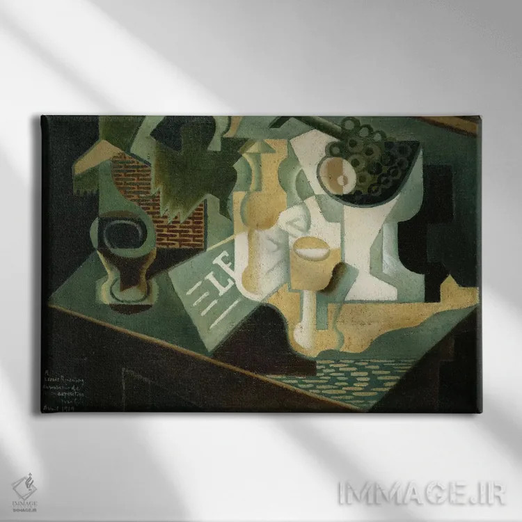 تابلو 1919,میز در مقابل ساختمان، ۱۹۱۹ اثر خوان گрис (نقاش کوبیست اسپانیایی) - نمای روبهرو روی دیوار