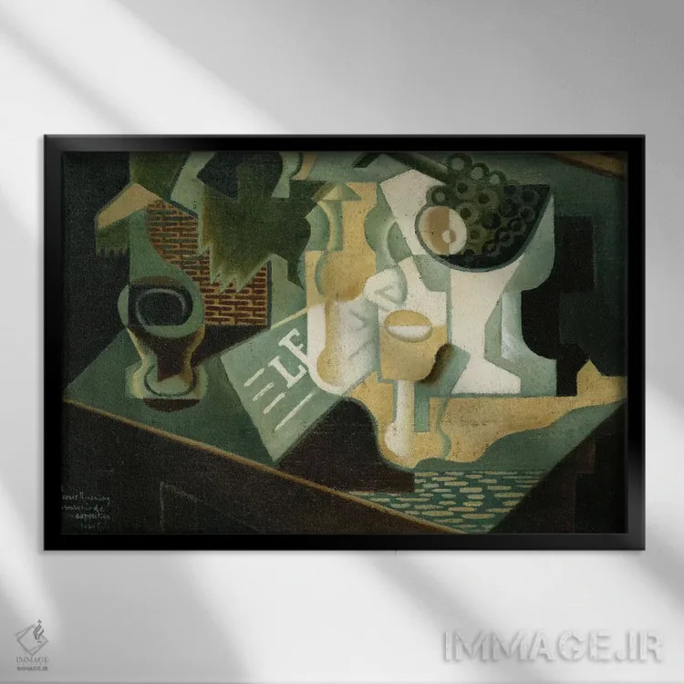 تابلو 1919,میز در مقابل ساختمان، ۱۹۱۹ اثر خوان گрис (نقاش کوبیست اسپانیایی) - نمای قابدار مشکی