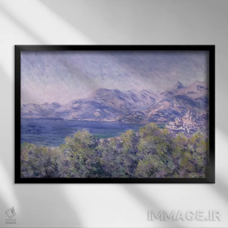 تابلو 1884,نمایی از ونتیمیلیا، ۱۸۸۴ (ایتالیا) اثر کلود مونه (نقاش معروف فرانسوی) - نمای قابدار مشکی