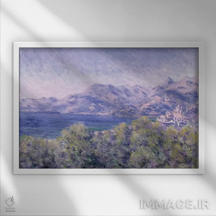 تابلو 1884,نمایی از ونتیمیلیا، ۱۸۸۴ (ایتالیا) اثر کلود مونه (نقاش معروف فرانسوی) - نمای قابدار سفید