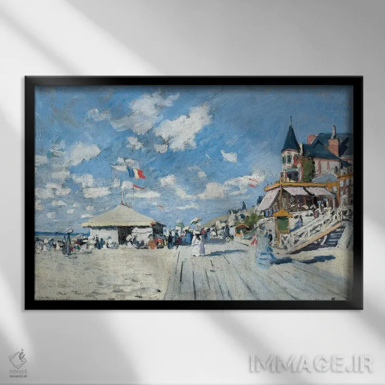 تابلو 1870,در ساحل تروویل، ۱۸۷۰ اثر کلود مونه (نقاش معروف فرانسوی) - نمای قابدار مشکی