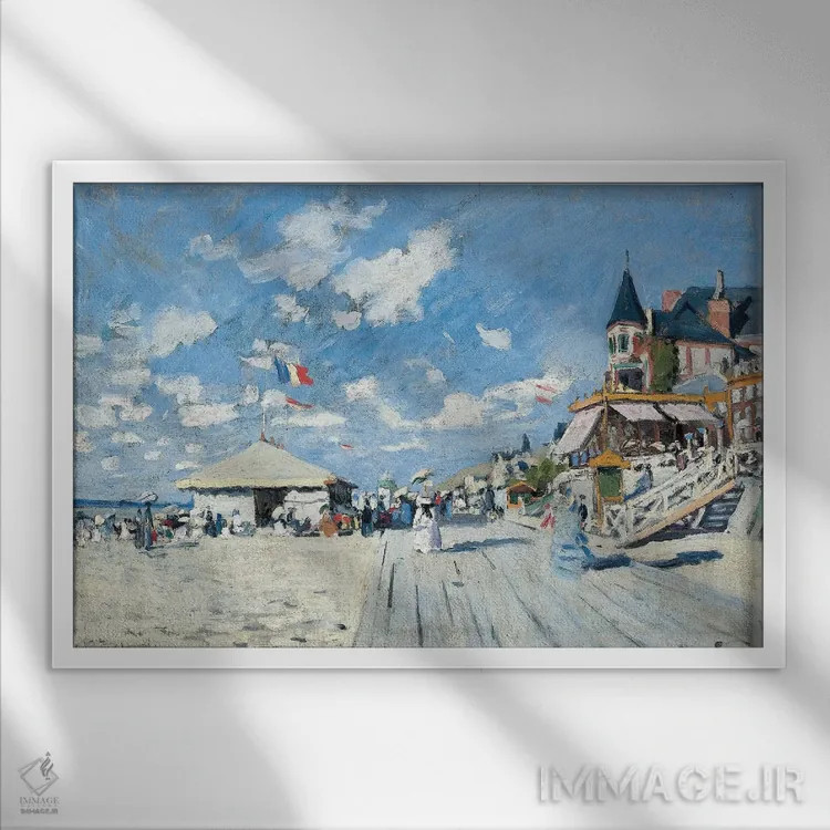 تابلو 1870,در ساحل تروویل، ۱۸۷۰ اثر کلود مونه (نقاش معروف فرانسوی) - نمای قابدار سفید