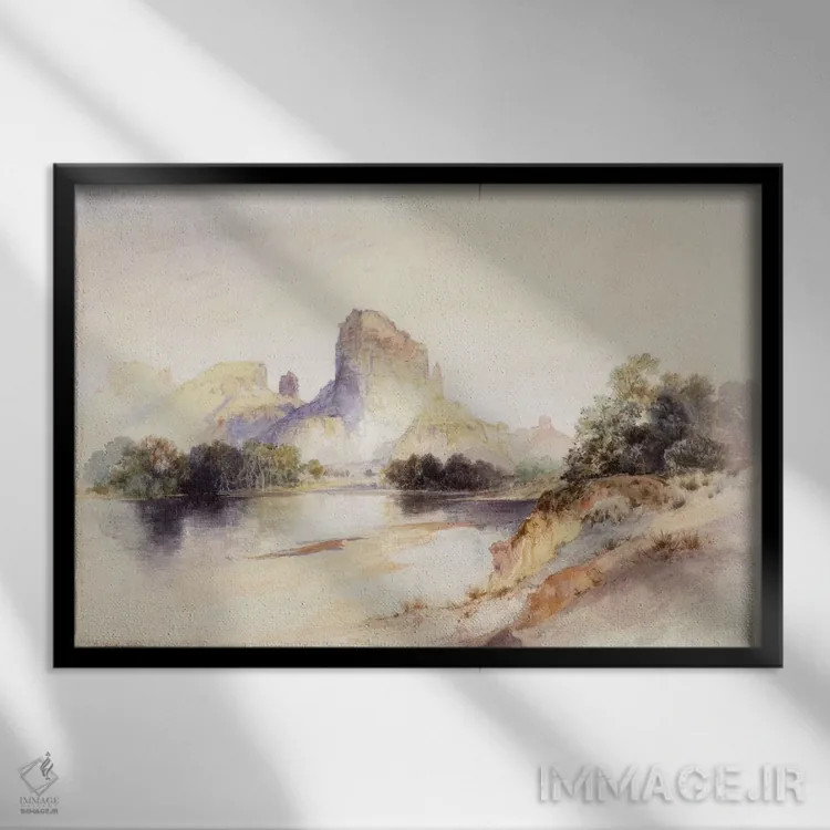 تابلو Green River, Wyoming, 1894,کستل بیوت، گرین ریور، وایومینگ، ۱۸۹۴ اثر توماس موران (نقاش منظره آمریکایی) - نمای قابدار مشکی