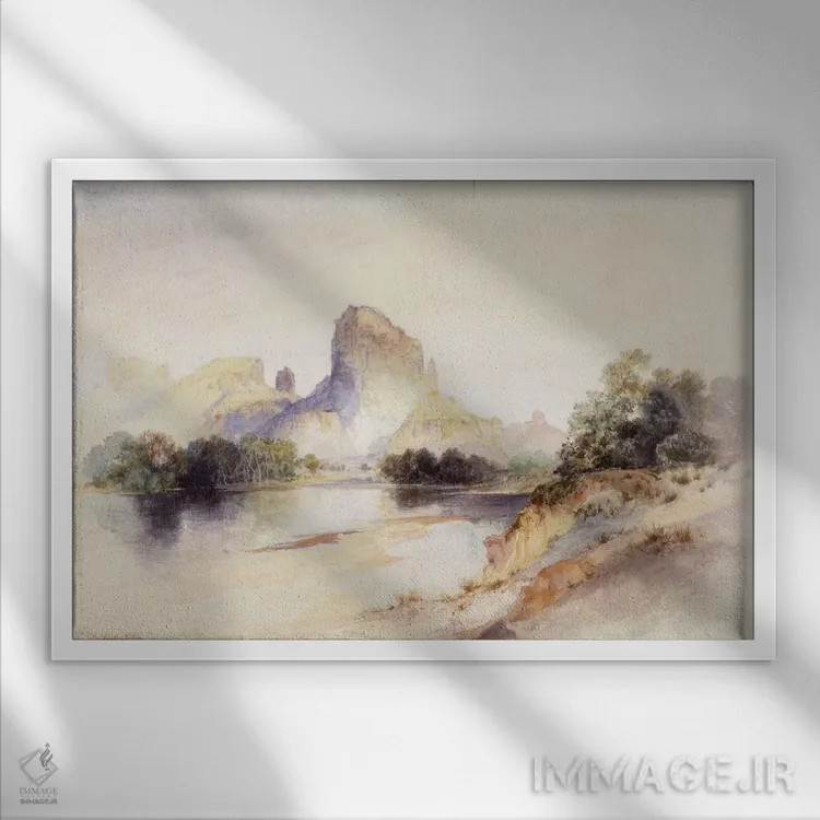 تابلو Green River, Wyoming, 1894,کستل بیوت، گرین ریور، وایومینگ، ۱۸۹۴ اثر توماس موران (نقاش منظره آمریکایی) - نمای قابدار سفید