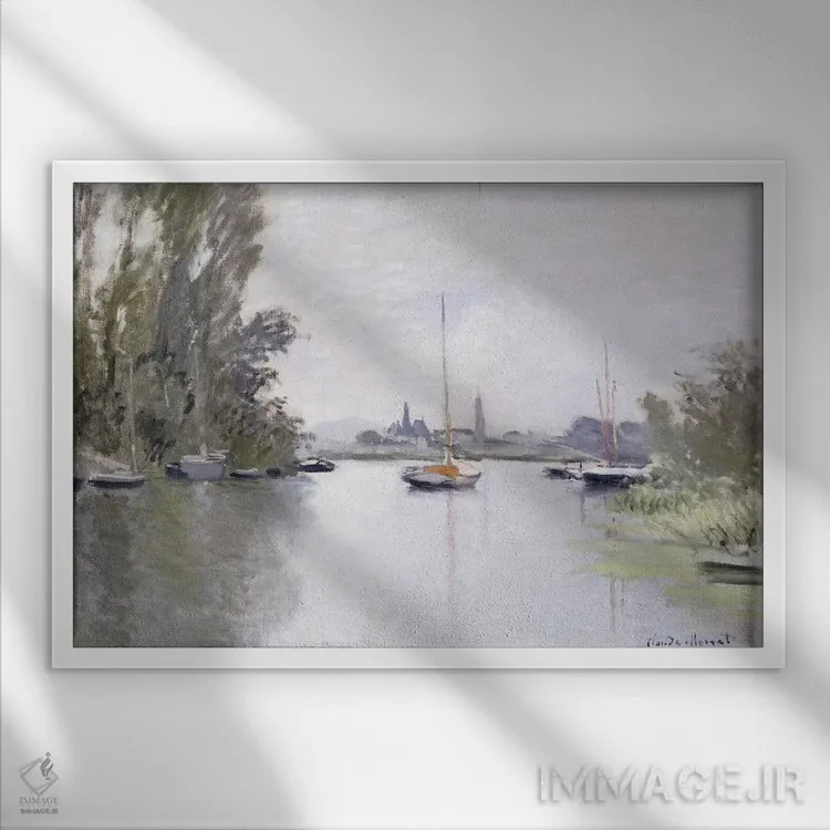 تابلو 1872،نمای آرژانتوی از شاخه کوچک رود سن، ۱۸۷۲ اثر کلود مونه (نقاش معروف فرانسوی) - نمای قابدار سفید