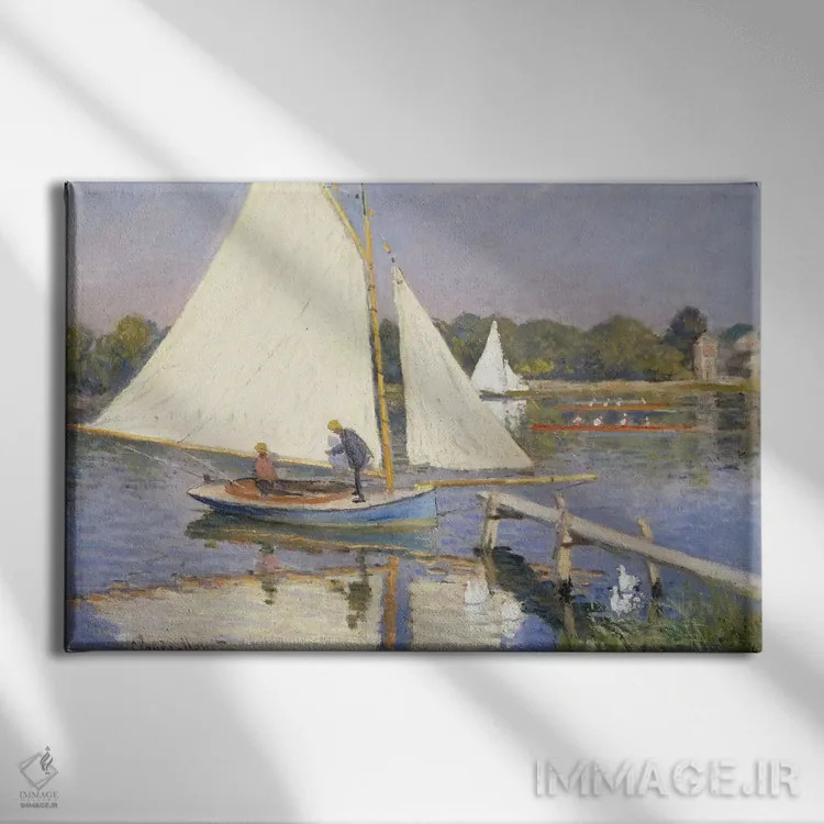 تابلو 1874،قایقسواران در آرژانتوی، ۱۸۷۴ اثر کلود مونه (نقاش معروف فرانسوی) - نمای روبهرو روی دیوار
