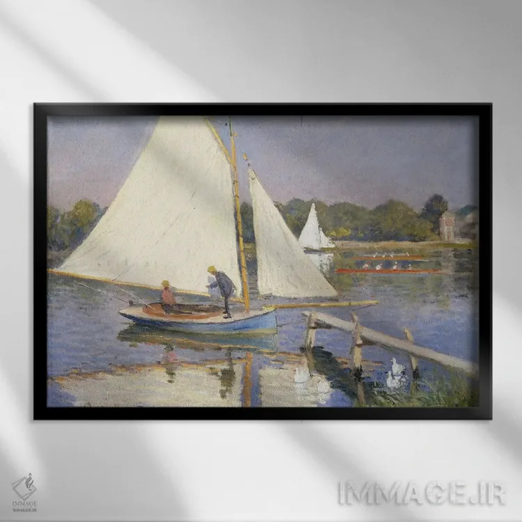 تابلو 1874،قایقسواران در آرژانتوی، ۱۸۷۴ اثر کلود مونه (نقاش معروف فرانسوی) - نمای قابدار مشکی