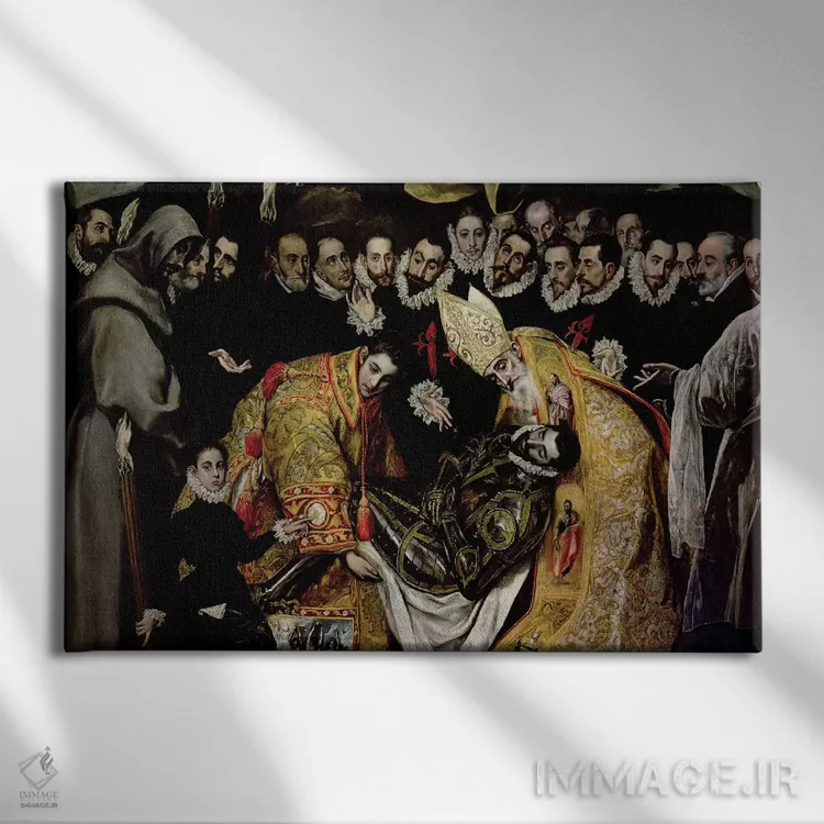 تابلو The Burial Of Count Orgaz (Illustration of a Local Legend), 1586-88،نیمه پایین با جزئیات، خاکسپاری کنت اورگاز (تصویری از افسانه بومی)، ۱۵۸۶–۱۵۸۸ اثر ال گرکو (نقاش یونانی-اسپانیایی) - نمای روبهرو روی دیوار