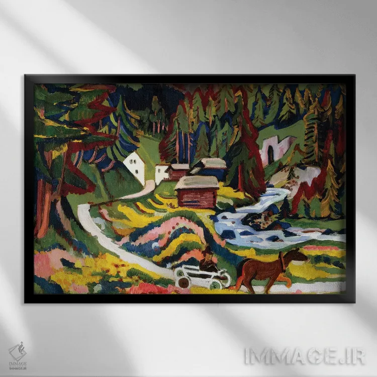 تابلو Sertig, 1924-25،منظره بهاری، سرتیگ، ۱۹۲۴–۱۹۲۵ اثر ارنست لودویگ کیرشنر (نقاش اکسپرسیونیست آلمانی) - نمای قابدار مشکی