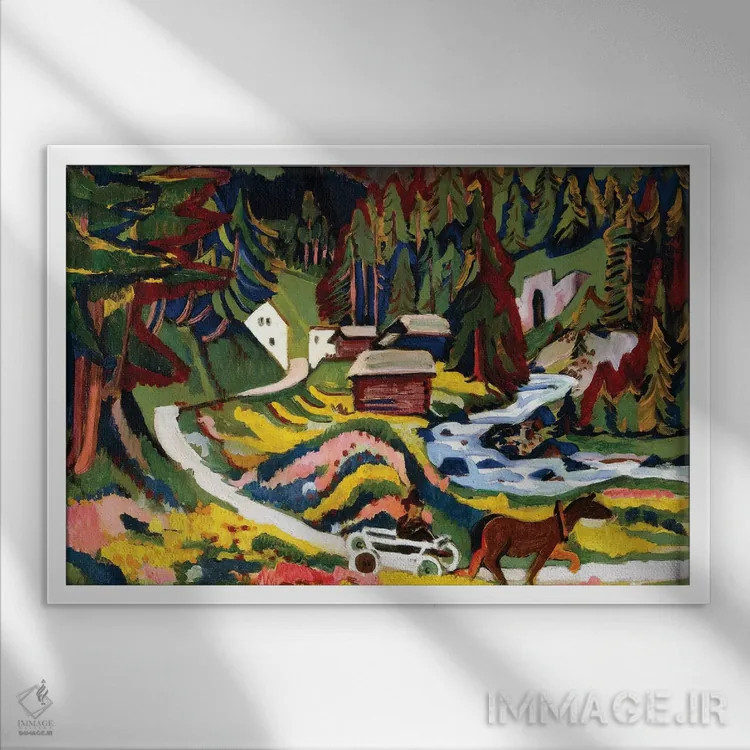 تابلو Sertig, 1924-25،منظره بهاری، سرتیگ، ۱۹۲۴–۱۹۲۵ اثر ارنست لودویگ کیرشنر (نقاش اکسپرسیونیست آلمانی) - نمای قابدار سفید