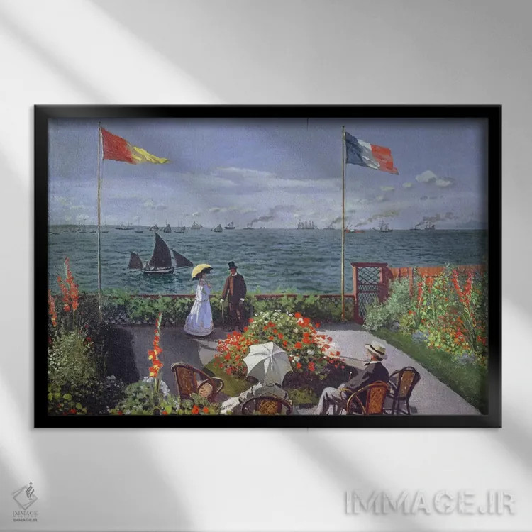 تابلو تراس در سنت آدرس، ۱۸۶۷ اثر کلود مونه (نقاش معروف فرانسوی) - نمای قابدار مشکی