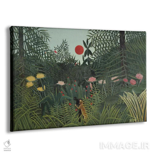 تابلو حمله یوزپلنگ (غروب جنگل)، ۱۹۱۰ اثر آنری روسو - نمای پرسپکتیو محصول