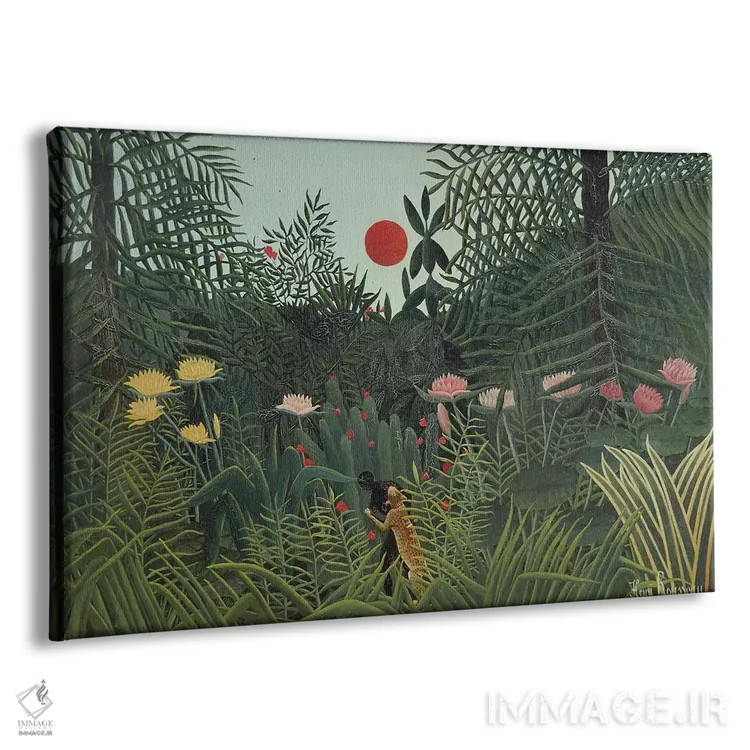 تابلو حمله یوزپلنگ (غروب جنگل)، ۱۹۱۰ اثر آنری روسو - نمای پرسپکتیو محصول