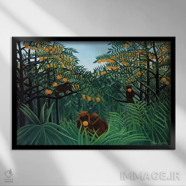 تابلو میمونها در جنگل، ۱۹۱۰ اثر آنری روسو - نمای قابدار مشکی