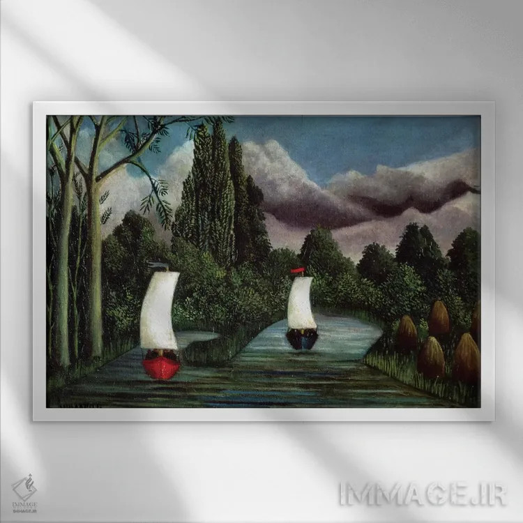 تابلو کرانههای رود اوآز، ۱۹۰۵ اثر آنری روسو - نمای قابدار سفید