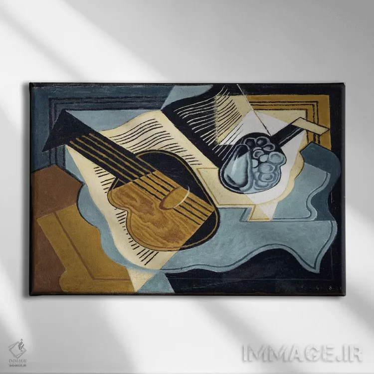 تابلو گیتار و کاسه میوه، ۱۹۲۱ اثر خوان گрис (نقاش کوبیست اسپانیایی) - نمای روبهرو روی دیوار