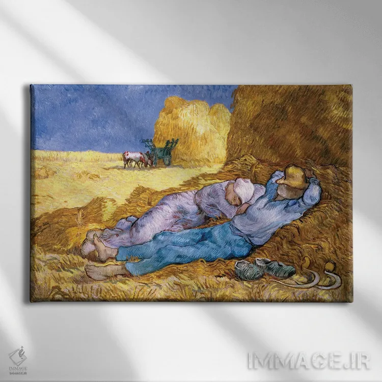 تابلو ظهر یا خواب نیمروزی، به تقلید از میه، ۱۸۹۰ اثر ونسان ون گوگ (نقاش مشهور هلندی پستامپرسیونیسم) - نمای روبهرو روی دیوار