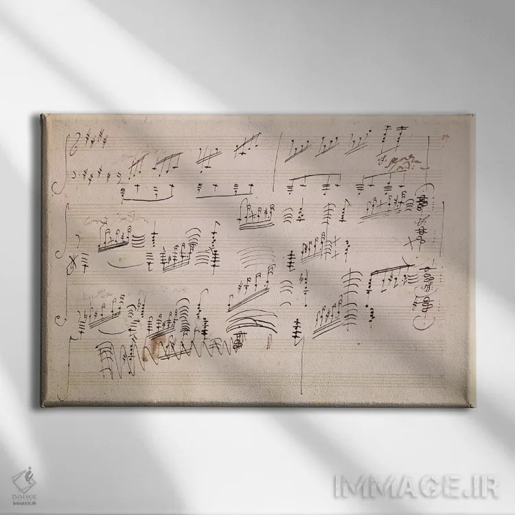 تابلو نت "سونات مهتاب" اثر لودویگ فان بتهوون (آهنگساز و نقاش آلمانی) - نمای روبهرو روی دیوار