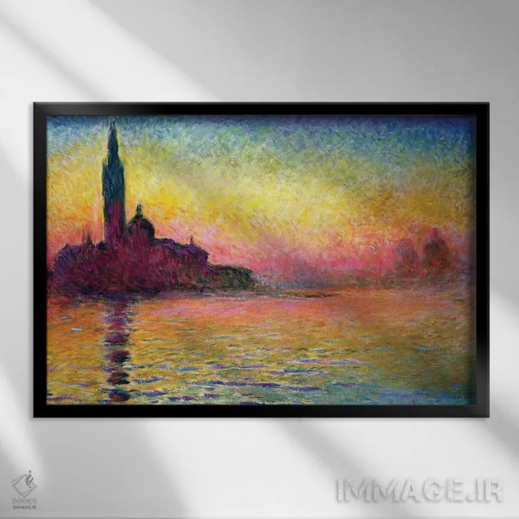تابلو سان جورجیو مگیوره در غروب، ۱۹۰۸ (موزه ملی ولز، کاردیف) اثر کلود مونه (نقاش معروف فرانسوی) - نمای قابدار مشکی