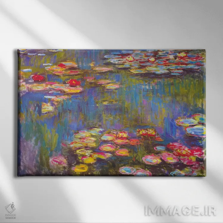 تابلو نیلوفرهای آبی، ۱۹۱۶ اثر کلود مونه (نقاش معروف فرانسوی) - نمای روبهرو روی دیوار