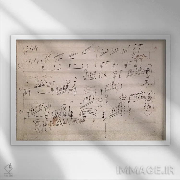 تابلو نت "سونات مهتاب" اثر لودویگ فان بتهوون (آهنگساز و نقاش آلمانی) - نمای قابدار سفید