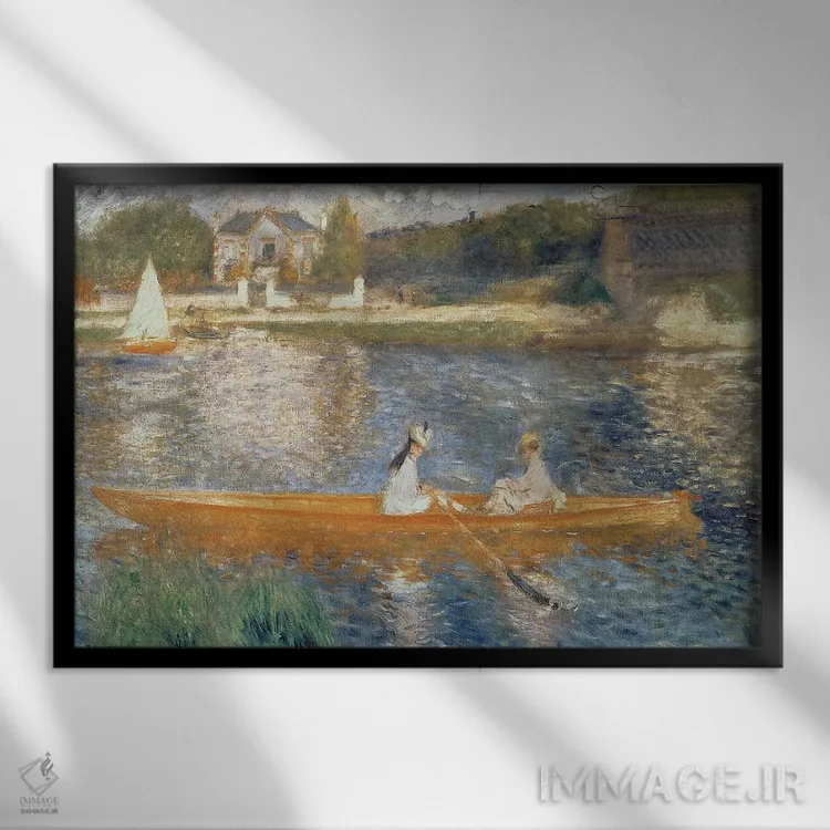 تابلو قایقسواری روی سن، حدود ۱۸۷۹ اثر پیر-اوگوست رنوار - نمای قابدار مشکی