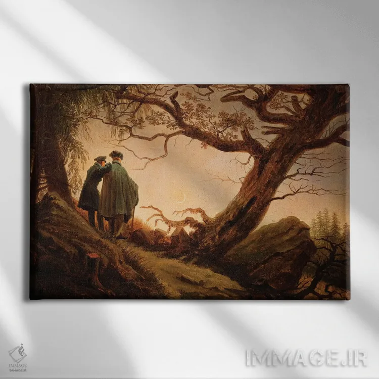 تابلو دو مرد در تماشای ماه، حدود ۱۸۳۰ اثر کاسپار داوید فریدریش (نقاش رمانتیک آلمانی) - نمای روبهرو روی دیوار