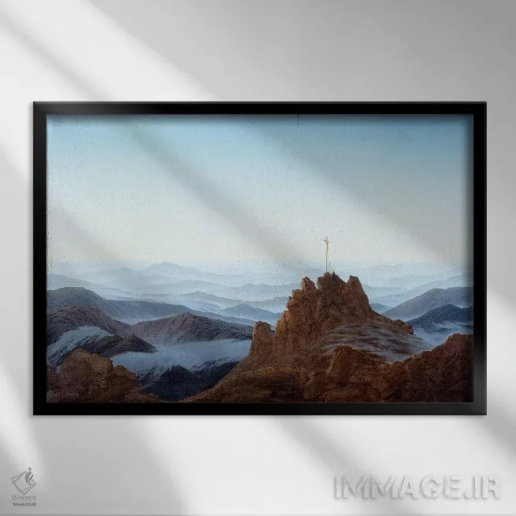 تابلو صبح در ریزنگبیرگه، ۱۸۱۰-۱۸۱۱ (کوهستان اروپا مرکزی) اثر کاسپار داوید فریدریش (نقاش رمانتیک آلمانی) - نمای قابدار مشکی