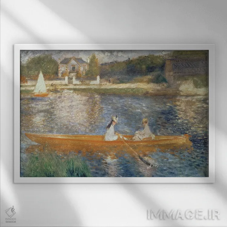 تابلو قایقسواری روی سن، حدود ۱۸۷۹ اثر پیر-اوگوست رنوار - نمای قابدار سفید