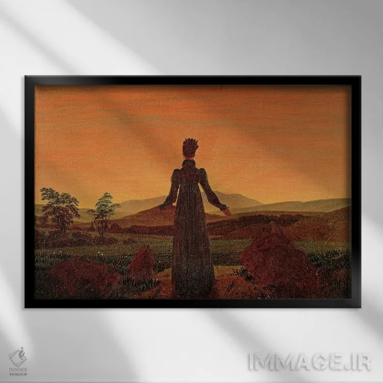 تابلو زن در سپیدهدم اثر کاسپار داوید فریدریش (نقاش رمانتیک آلمانی) - نمای قابدار مشکی