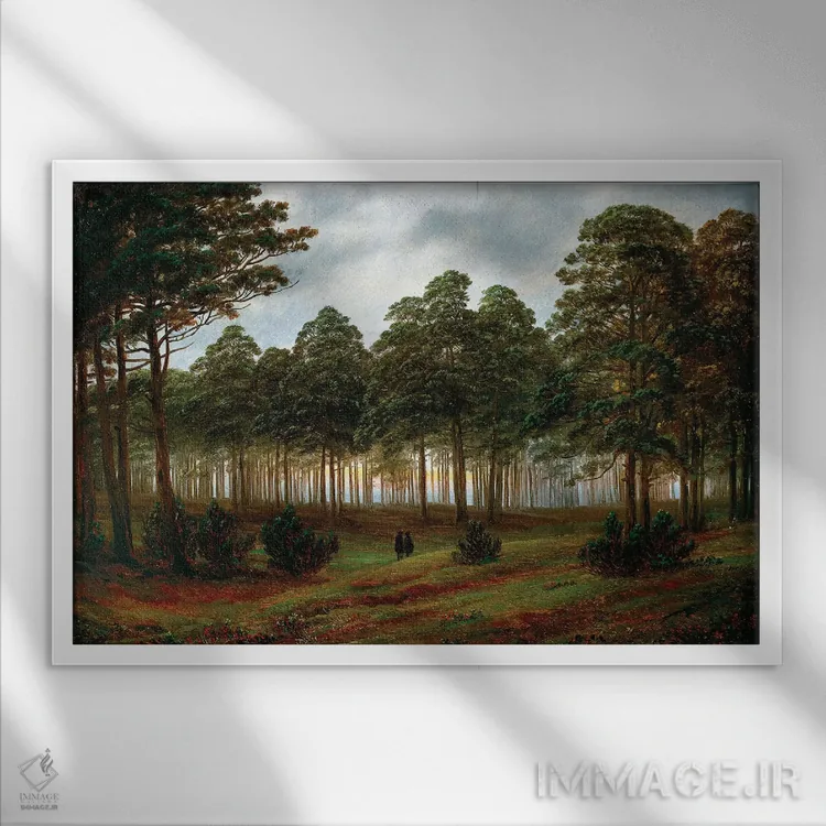 تابلو غروب، ۱۸۲۰-۱۸۲۶ اثر کاسپار داوید فریدریش (نقاش رمانتیک آلمانی) - نمای قابدار سفید