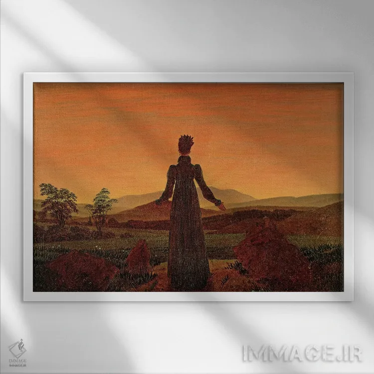 تابلو زن در سپیدهدم اثر کاسپار داوید فریدریش (نقاش رمانتیک آلمانی) - نمای قابدار سفید