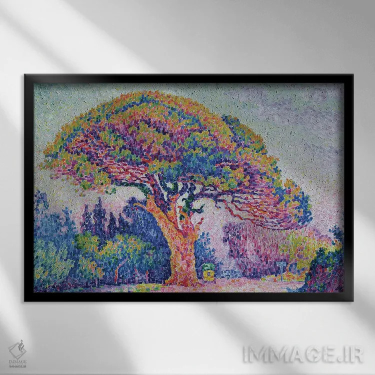 تابلو درخت کاج در سنت تروپه، ۱۹۰۹ اثر پل سیگنک - نمای قابدار مشکی