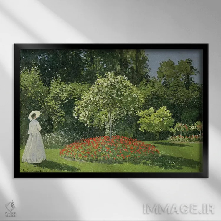 تابلو 1866,ژان ماری لوکادر در باغ، ۱۸۶۶ اثر کلود مونه (نقاش معروف فرانسوی) - نمای قابدار مشکی