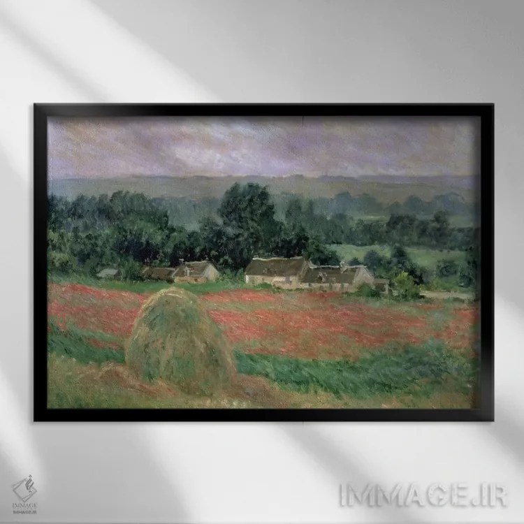 تابلو 1886,کومهٔ یونجه در ژیورنی، ۱۸۸۶ اثر کلود مونه (نقاش معروف فرانسوی) - نمای قابدار مشکی