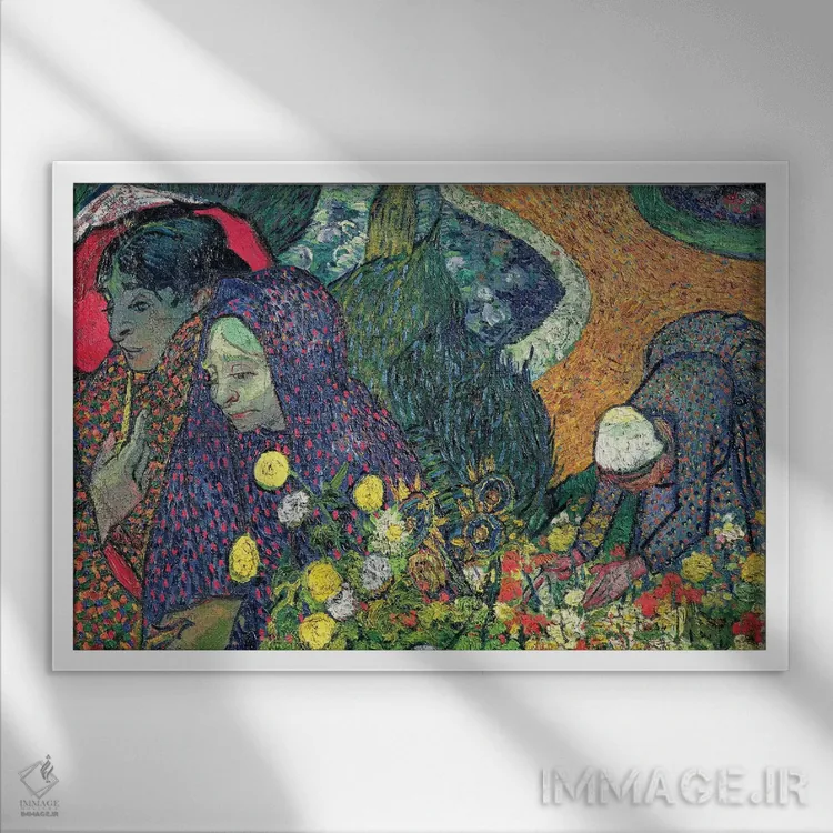 تابلو 1888,بانوان آرل (خاطرات باغ اتن)، ۱۸۸۸ اثر ونسان ون گوگ (نقاش مشهور هلندی پستامپرسیونیسم) - نمای قابدار سفید