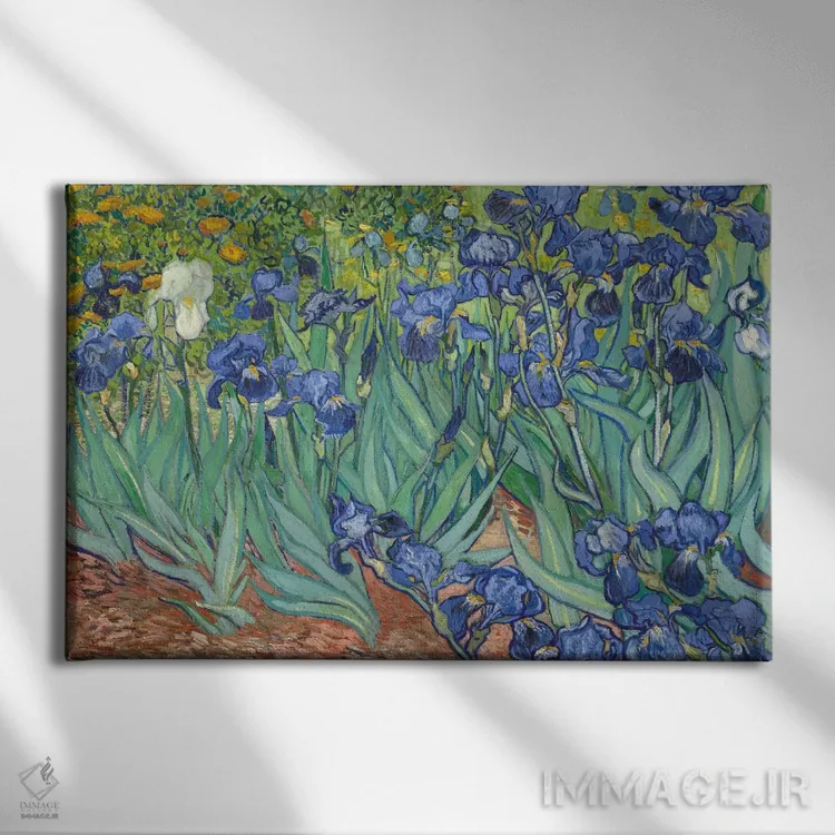 تابلو زنبقها، ۱۸۸۹ اثر ونسان ون گوگ (نقاش مشهور هلندی پستامپرسیونیسم) - نمای روبهرو روی دیوار