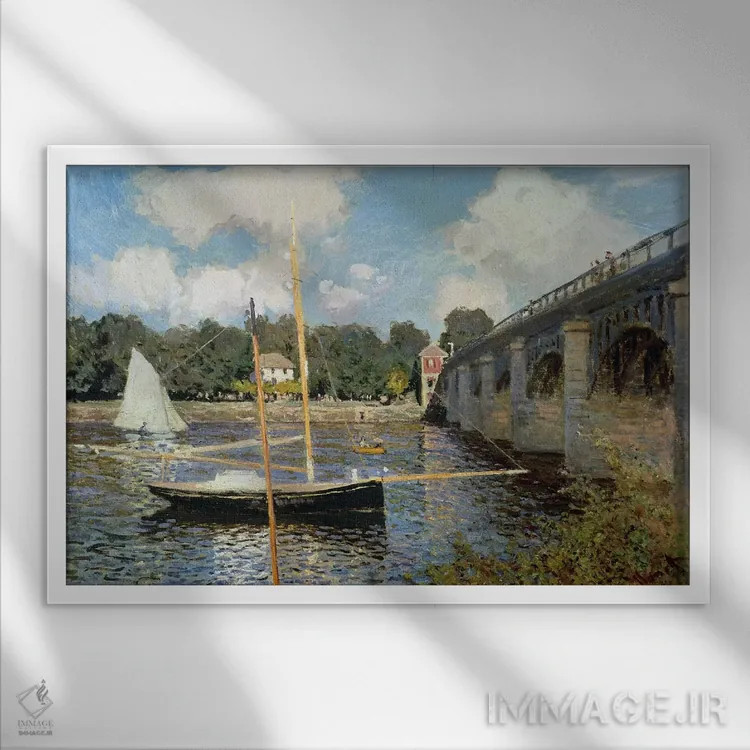 تابلو رود سن در آرژانتوی اثر کلود مونه (نقاش معروف فرانسوی) - نمای قابدار سفید