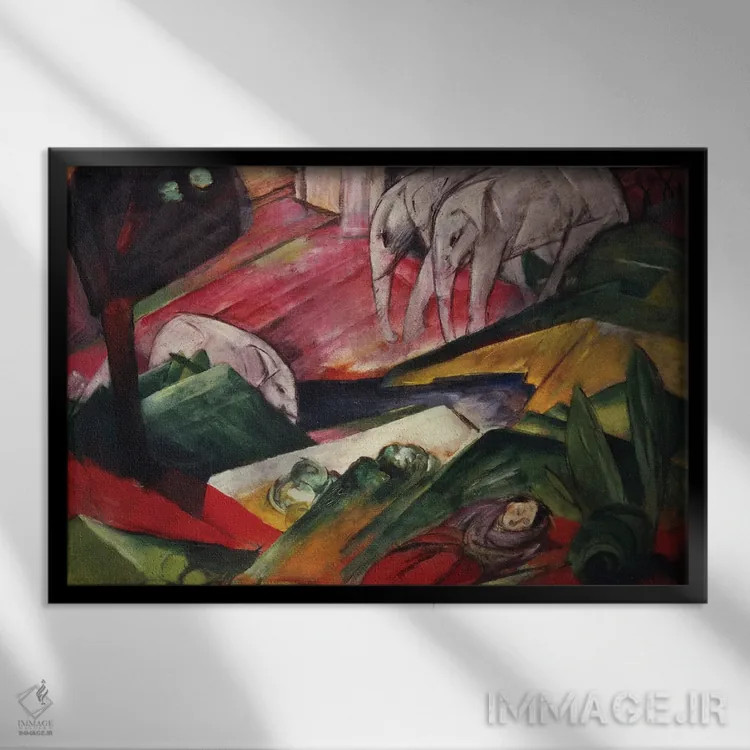 تابلو رویا اثر فرانتس مارک (نقاش اکسپرسیونیست آلمانی) - نمای قابدار مشکی