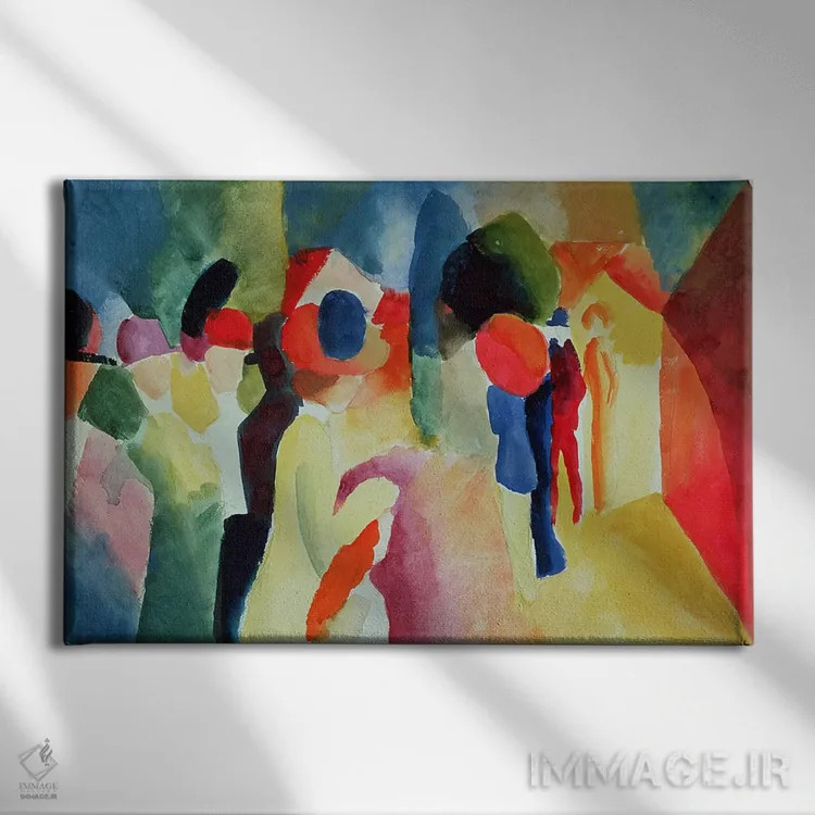 تابلو زن با کت زرد، ۱۹۱۳ اثر آگوست ماکه (نقاش اکسپرسیونیست آلمانی) - نمای روبهرو روی دیوار