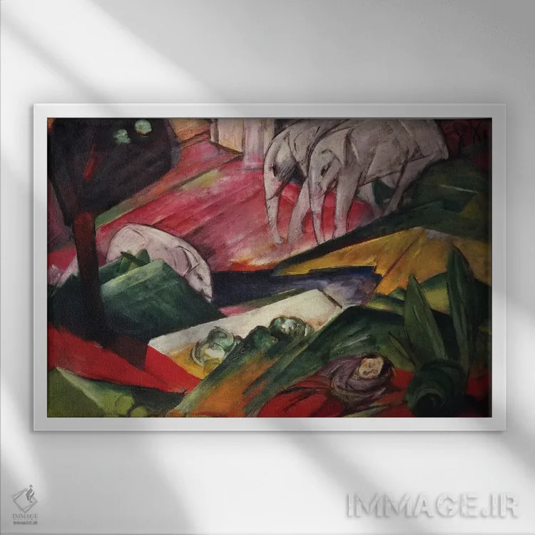 تابلو رویا اثر فرانتس مارک (نقاش اکسپرسیونیست آلمانی) - نمای قابدار سفید