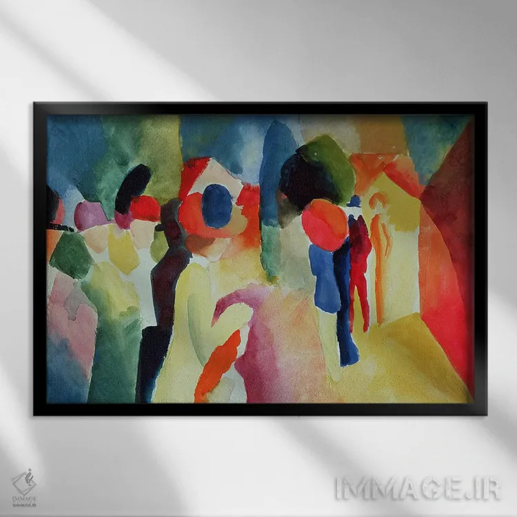 تابلو زن با کت زرد، ۱۹۱۳ اثر آگوست ماکه (نقاش اکسپرسیونیست آلمانی) - نمای قابدار مشکی